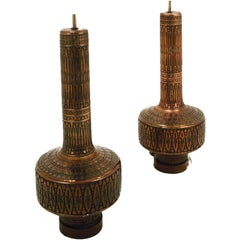 A Pair of Morrocan-Inspired Copper Ceramic Table Lamps