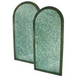 Pair of Arched Blue-Green Veined Wall Mirrors