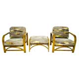 Pair of Ritts Company Rattan Lounge Chairs with Ottoman