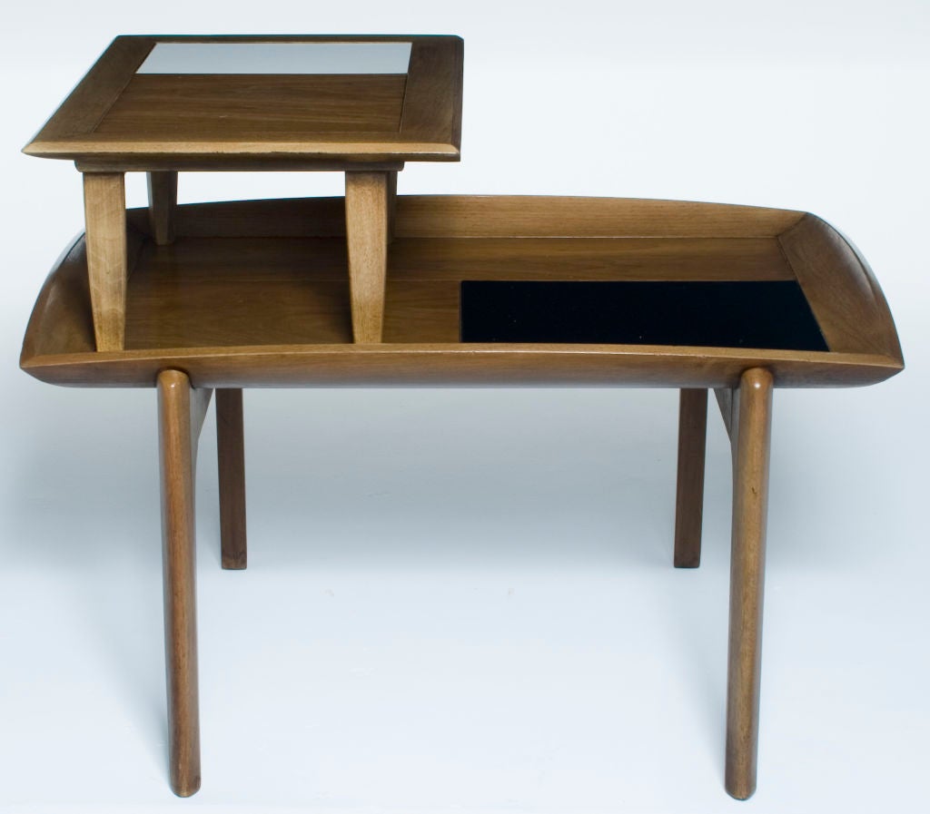 Pair of Two-Tiered Wood, Black and White Block Side Tables