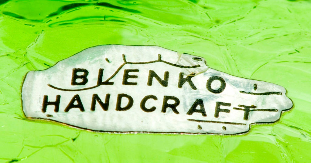 Blenko Green Decanter w/ Crackle Finish 3