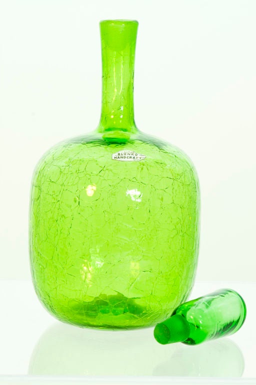 American Blenko Green Decanter w/ Crackle Finish