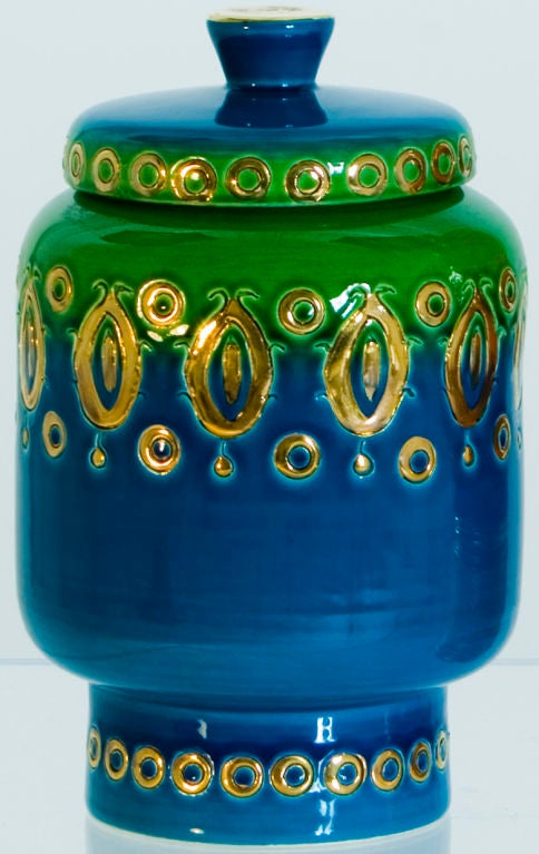 A pair of gold and brightly glazed Rosenthal Netter ceramic jars made in Italy.