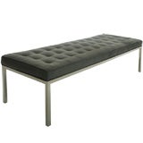 Gray Leather Bench After Florence Knoll