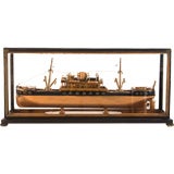 Handpainted Ship in Glass Display Case by Elsie Williams