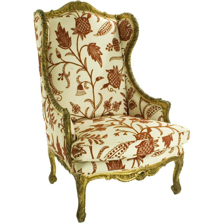 Outsized Louis XV-Style Wing Chair For Sale