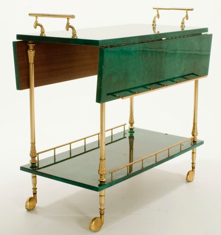 Aldo Tura Parchment and Brass Bar Cart