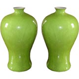 A Pair of Large Parrot Green Vases