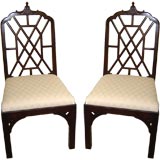 Pair of Mahogany Chinese Chippendale Hall Chairs