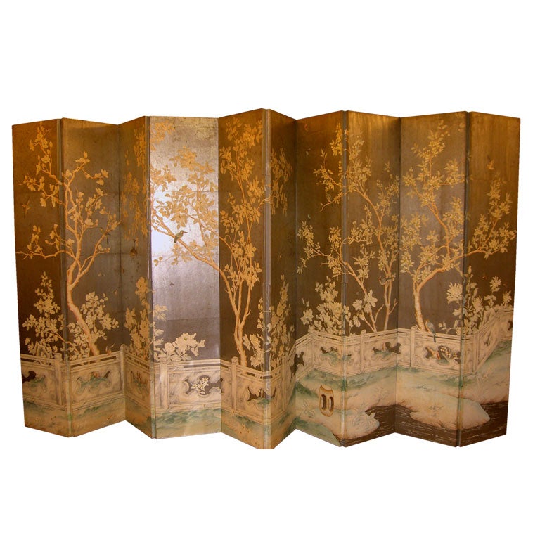 Japanese Silver leaf hand painted screen by Gracie