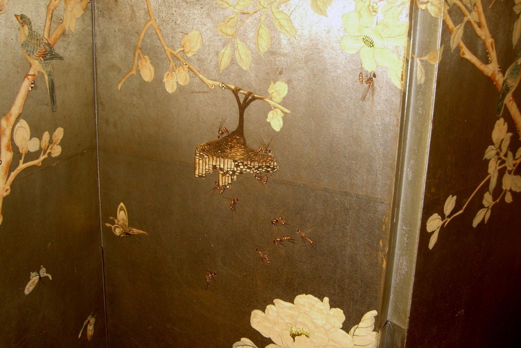 Wood Japanese Silver leaf hand painted screen by Gracie