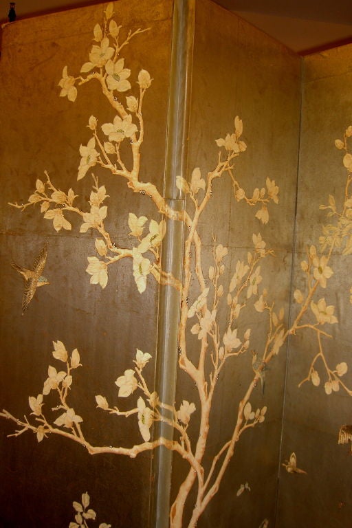 Japanese Silver leaf hand painted screen by Gracie 4