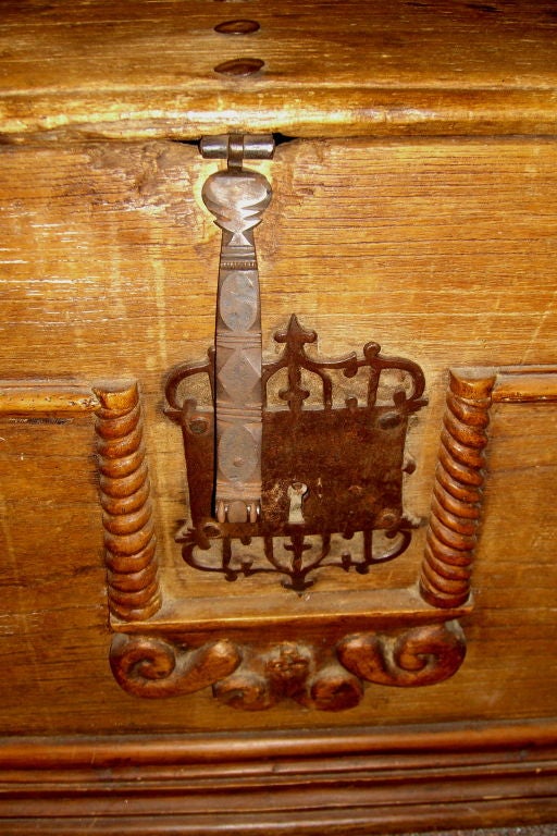 18th Century Spanish Colonial chest or trunk with iron fittings.