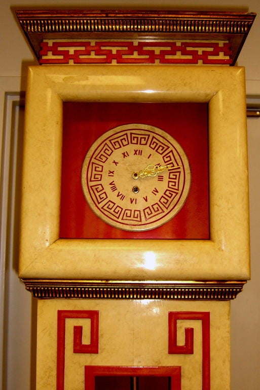 A fabulous near mint condition Grandfather clock that has a working Bogen stereo system in it. The clock works as well. The Bogen receiver in the clock was introduced in 1960 so that help dates the clock to the early 1960's. It is in nearly mint