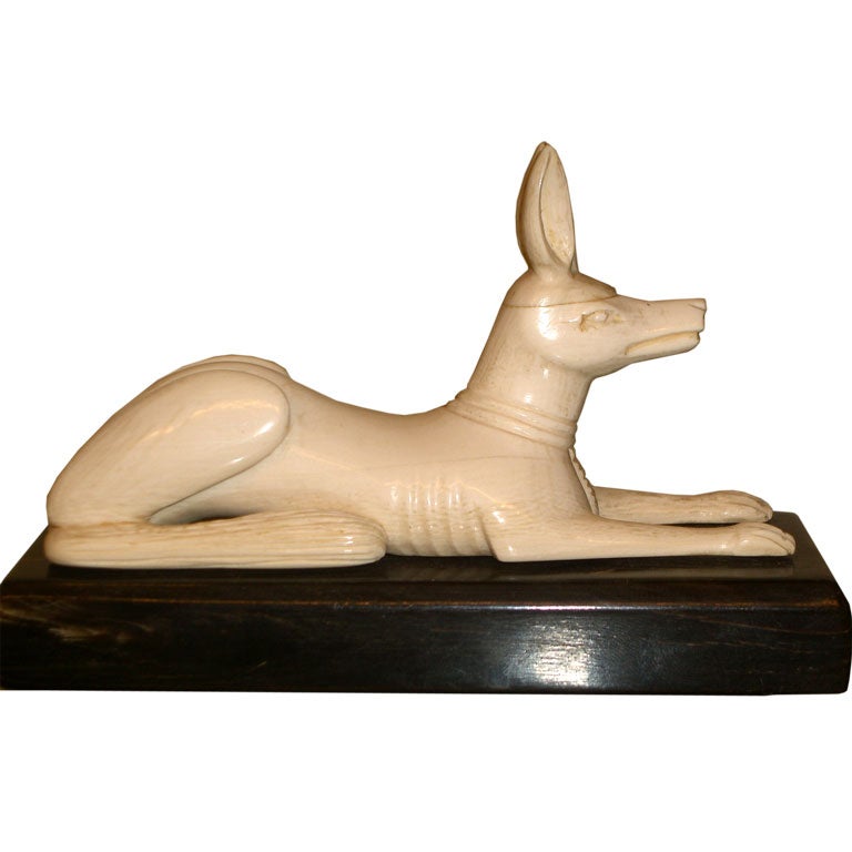 1920's carved Ivory Egyptian figure of Anubis in dog form