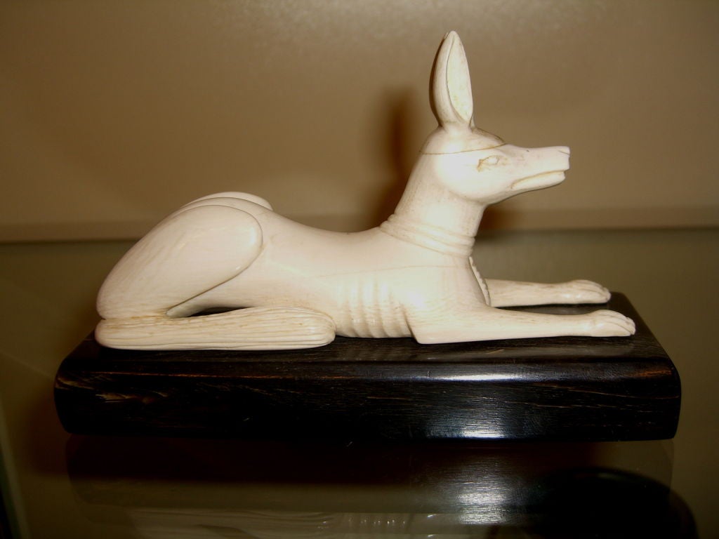 1920's carved Ivory Egyptian figure of Anubis in dog form 1