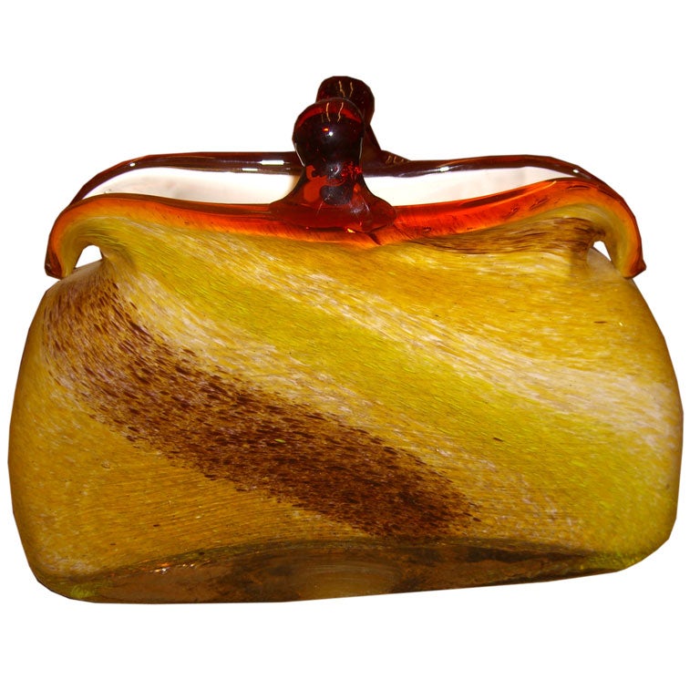 1950's vintage Murano vase in the shape of a handbag or purse.