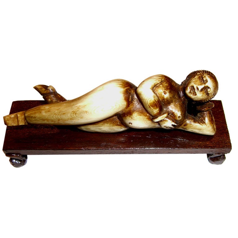 Unusual & rare carved ivory snuff box as a medical model nude