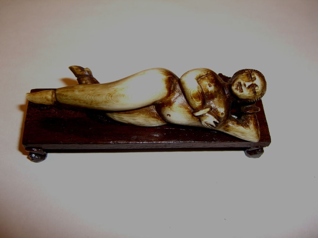 19th Century Unusual & rare carved ivory snuff box as a medical model nude