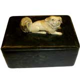 Antique 19th century Chinese spinach Jade and ivory foo dog box