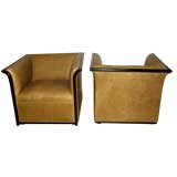 Vintage Beautiful pair of oversized Art Deco Leather Club Chairs
