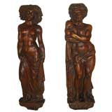 19th century male & female god & goddess wood carving fragments