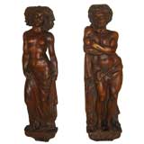 19th century male 
female god 
goddess wood carving fragments