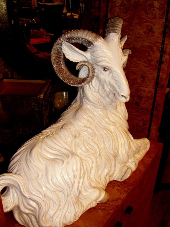 Wonderful large Terracotta Majolica glazed Italian Ram