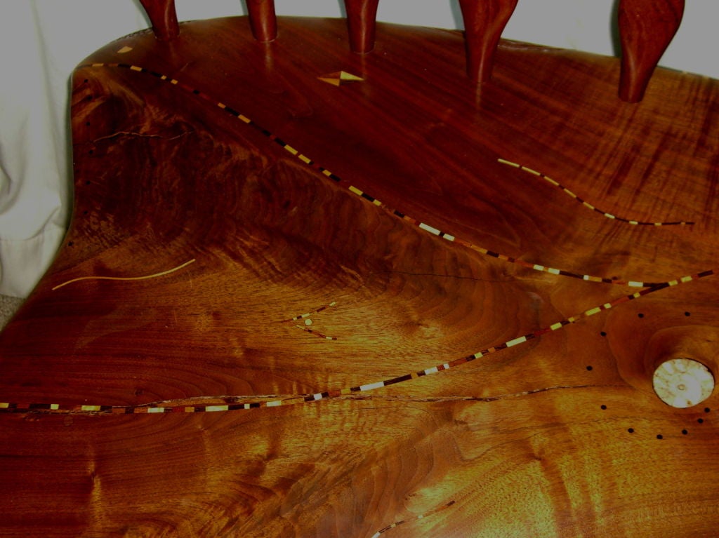 Incredible American Craft hand made bench inlaid with minerals