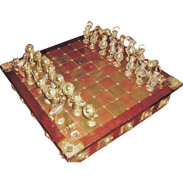Wonderful hand made chess set polish artists brass copper amber