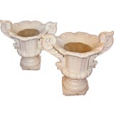 Nice pair of old stone urns with detailed handles