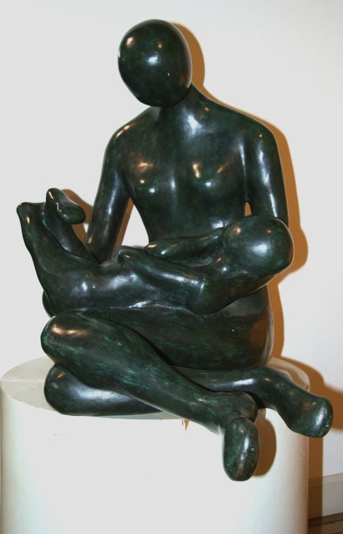 A large beautiful bronze of a Mother and child by the noted artist  Carol Miller (b. 1933). It has great patina and is signed on the base Carol and dated 74. The following is from askart and was submitted by the artist.<br />
     The following,