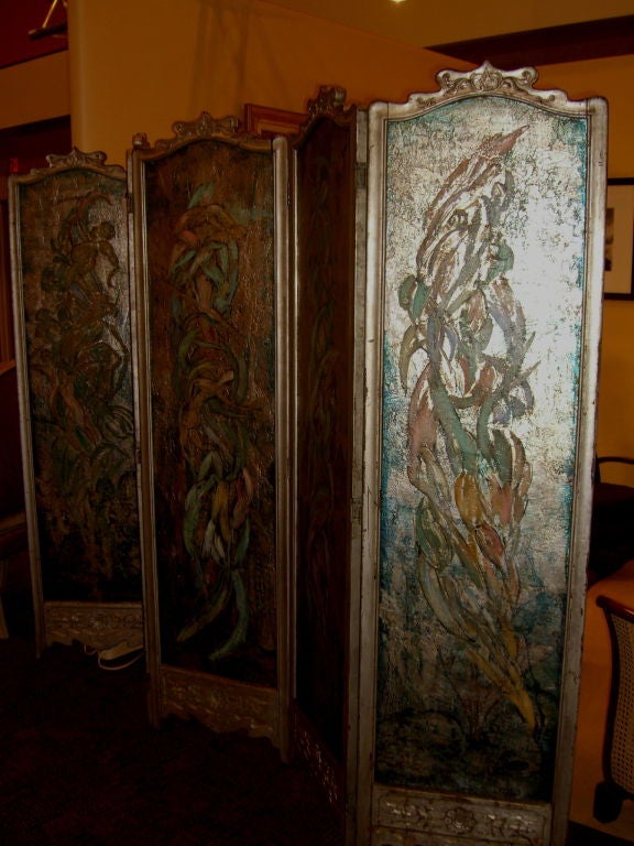 20th Century Rare Robert Chanler Tiffany Artist screen with  cubist nudes