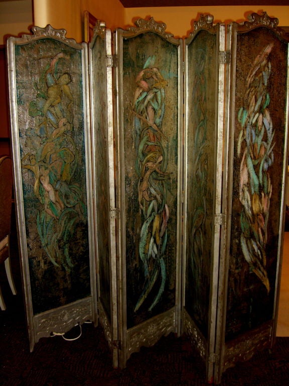 Rare Robert Chanler Tiffany Artist screen with  cubist nudes 1