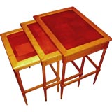 Set of Widdicomb nesting tables with leather patched tops