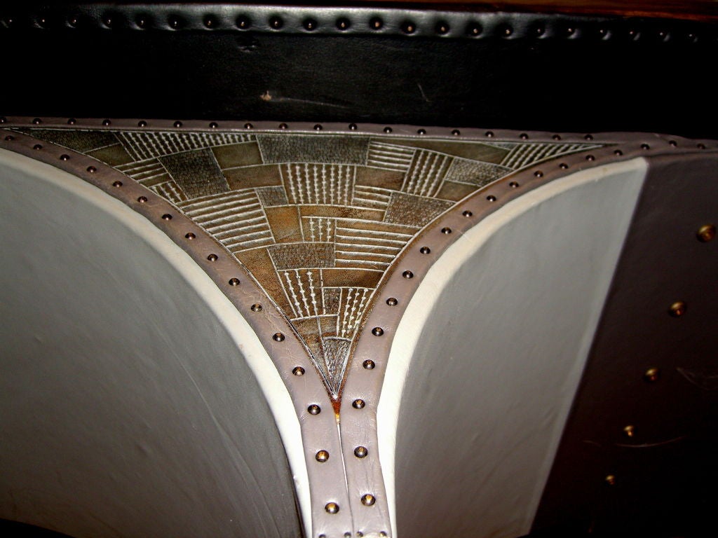 1999 custom made hand tooled leather chaise by Linda Eastman 5