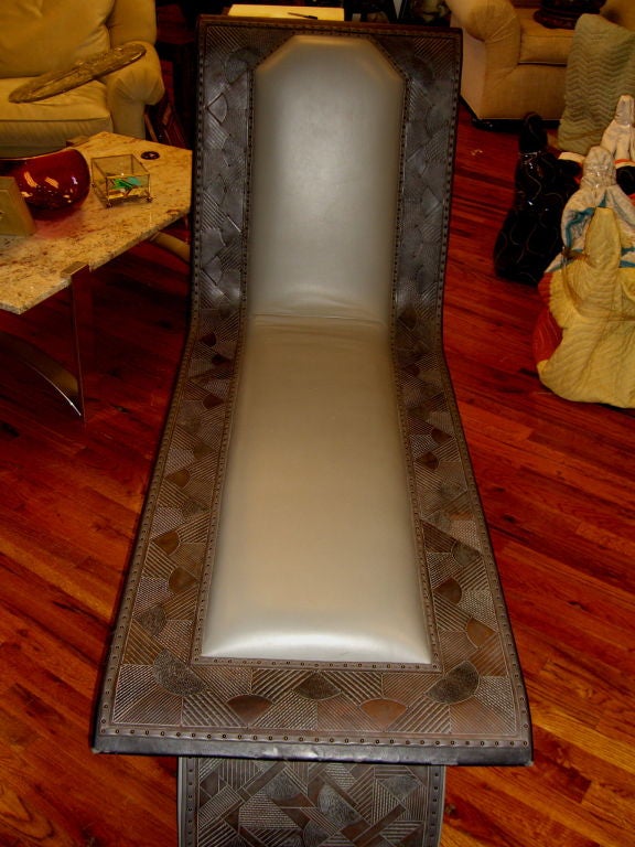 1999 custom made hand tooled leather chaise by Linda Eastman 1