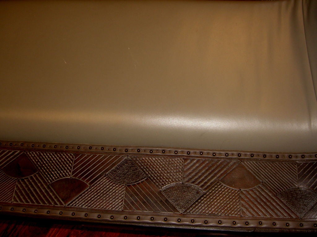 1999 custom made hand tooled leather chaise by Linda Eastman 2