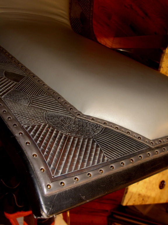 1999 custom made hand tooled leather chaise by Linda Eastman 4
