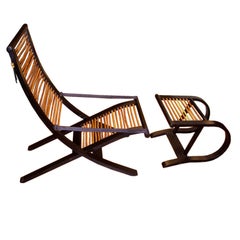 Retro David Colwell Trannon C1 Reclining Lounge Chair and Ottoman Rattan