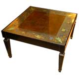 Japonisme hand reverse painted Eglomise top ebonised table