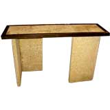 Retro California crushed coral modular table with bronze edge