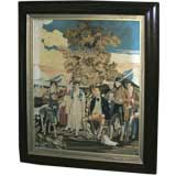 Antique 19th century American Tapestry in frame depicting family