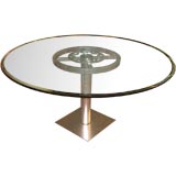 Unusual Chrome plated iron base table one inch thick glass top