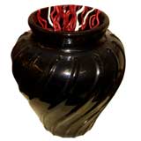 Antique 19th century Terracotta swirl pattern planter Black crackle vase