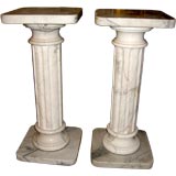 Pair of older White Carera marble pedestal column great veining