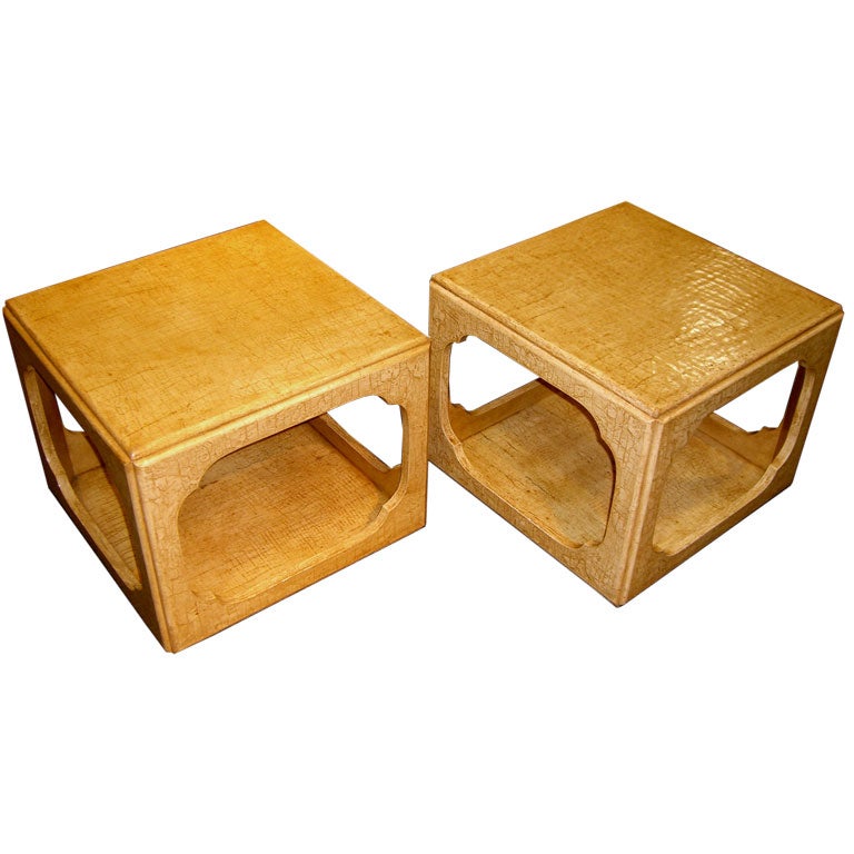 Pair of  Baker crackled glaze tables or stools
