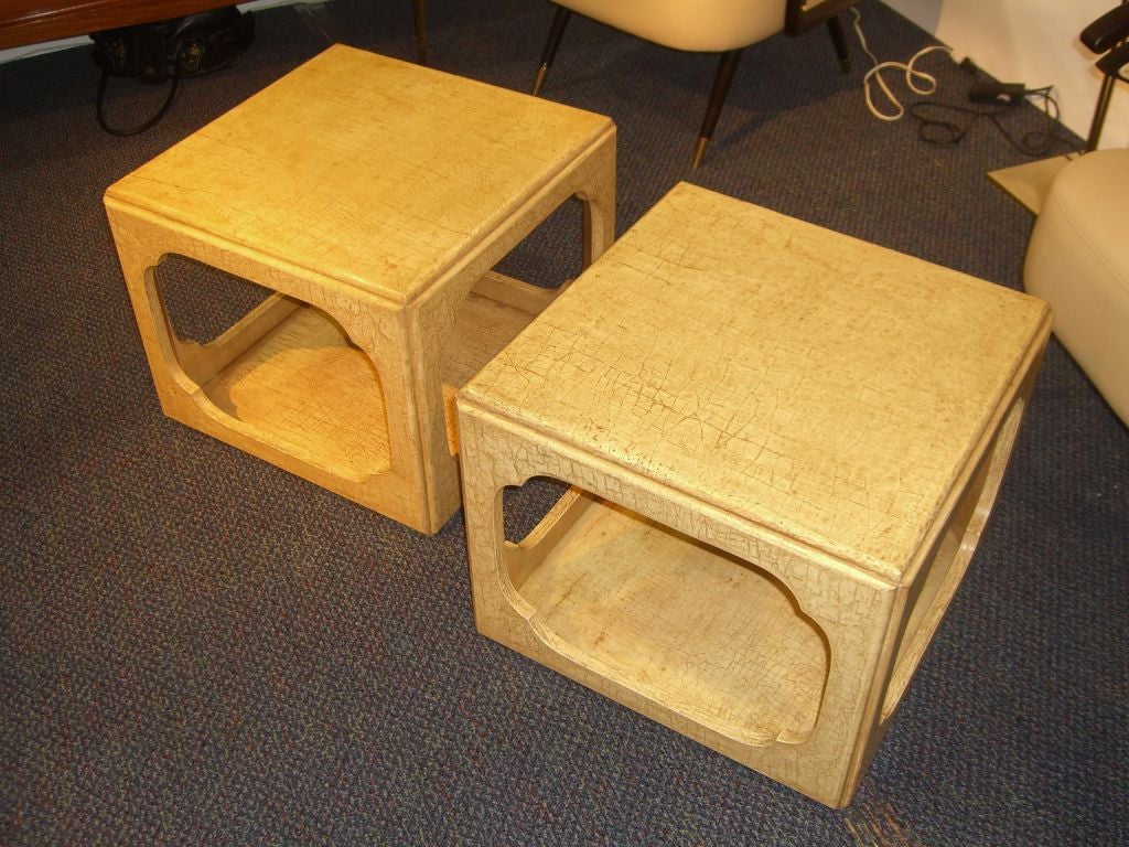 Pair of  Baker crackled glaze tables or stools 3