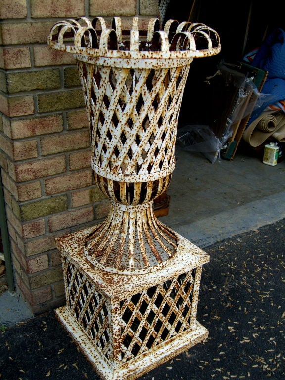 1960's Woodard strap iron . planter urn with base.