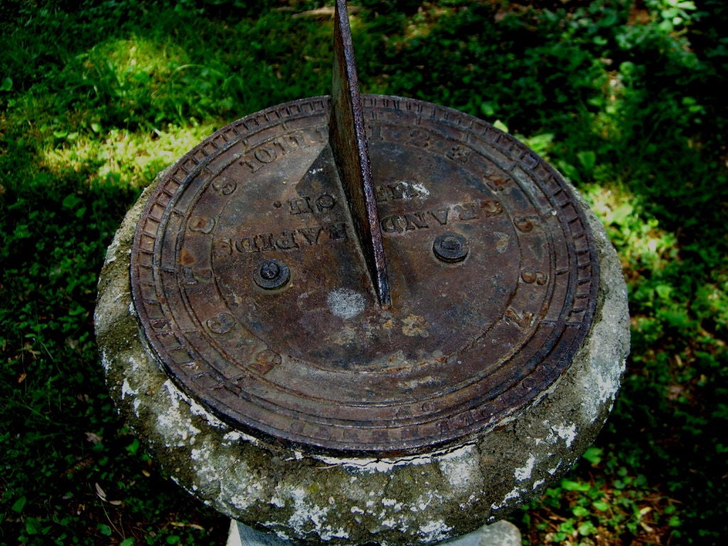 Iron Great early 20th century iron & stone sun dial Grand Rapids Mich